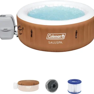 Coleman SaluSpa Miami AirJet 2 to 4 Person Round Inflatable Hot Tub Portable Outdoor Spa with 120 Soothing AirJets and Insulated Cover, Black