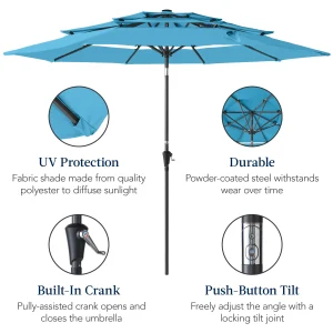 Best Choice Products 10ft 3-Tier Patio Umbrella, Market Sun Shade w/ Tilt Adjustment, Easy Crank - Red