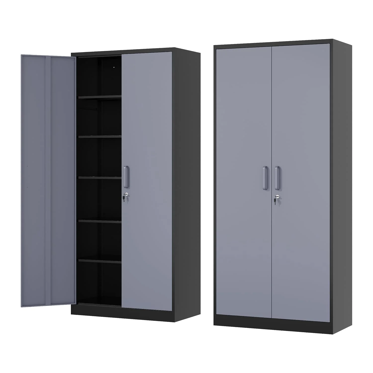 STANI Metal Storage Cabinet, 71- Tall Steel Cabinets with Locking Door and 5 Adjustable Shelves, Steel Classic Storage Cabinet for Home, School, Office, Garage