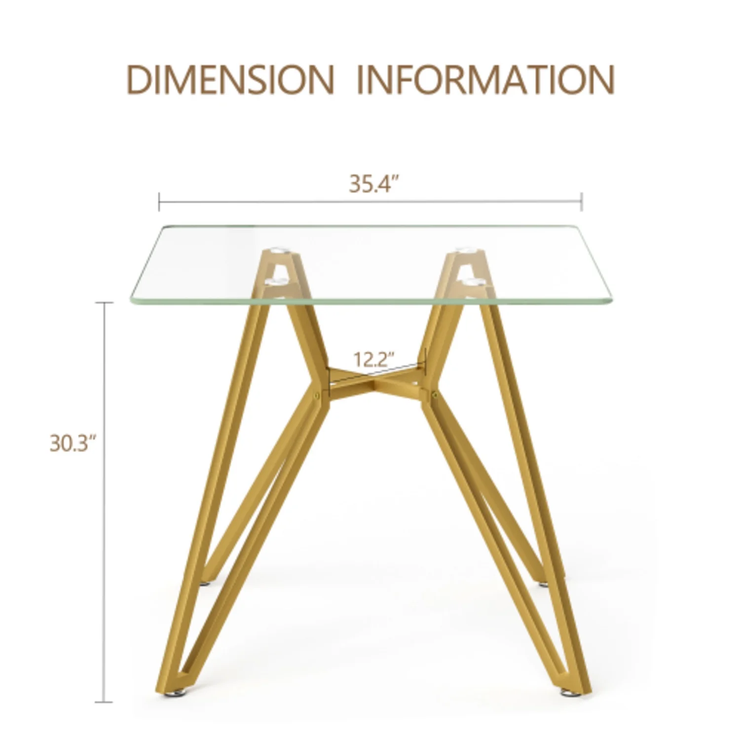 35.4 Inch Square Tempered Glass Dining Table Suitable For 2 To 4 People Space Saving Small Kitchen Dining Table Equipped With Sturdy Metal Table Legs Suitable For Dining Room Living Room Gold