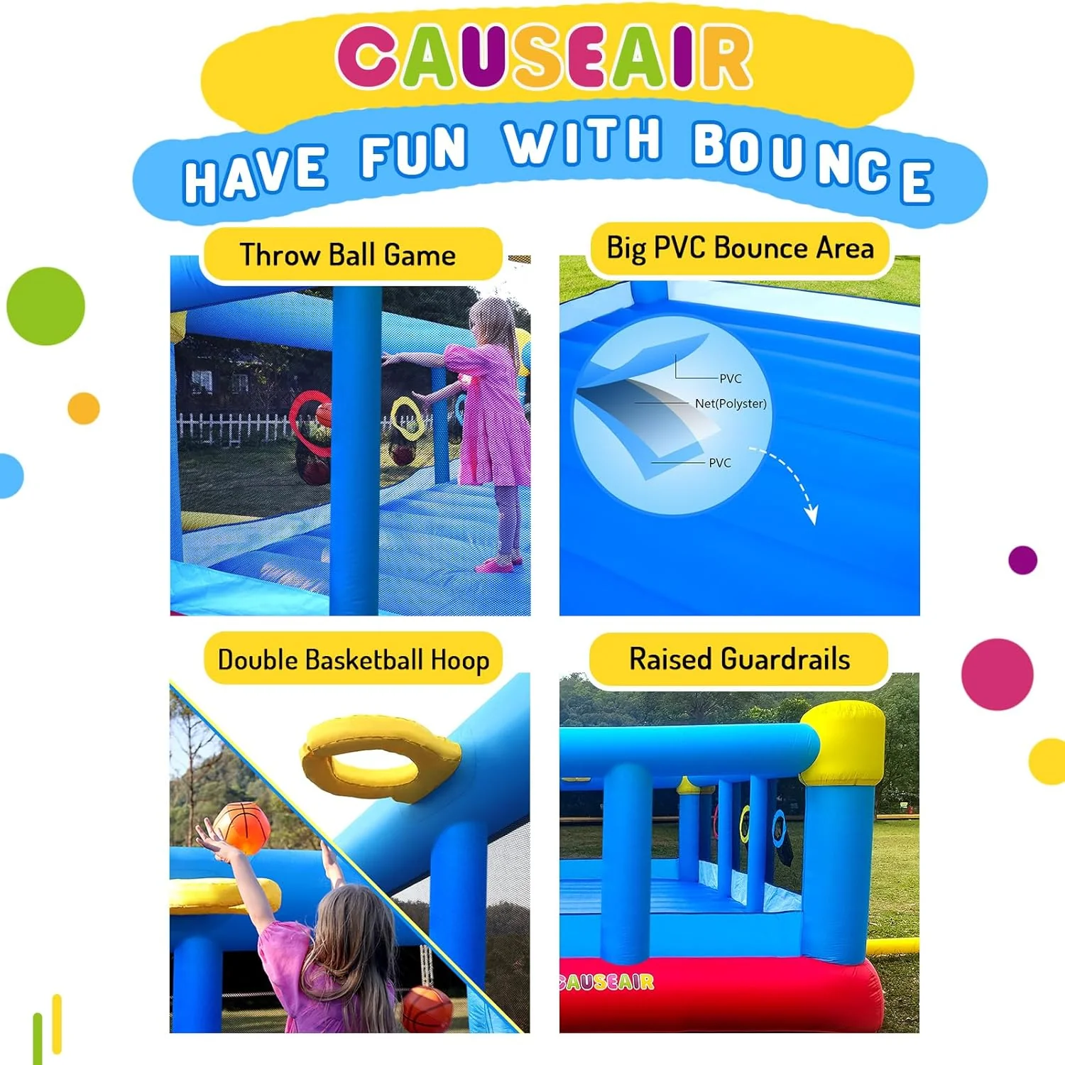 Big Inflatable Bounce House for Party Fun,15ft x 14.8ft,Double Basketball Hoop,Throw Ball Game,Reinforced PVC Bounce Floor,Jumping Bouncy Castle Holds 6 Kids