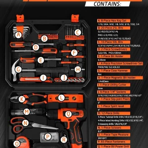 139-Piece Tool Set - Tool Kit with 8V Cordless Drill Driver in ToolBox Storage Case, General Household Drill Set for Home Repairs, Handyman, DIY Projects