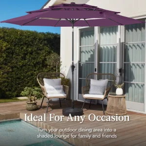 Best Choice Products 10ft 3-Tier Patio Umbrella, Market Sun Shade w/ Tilt Adjustment, Easy Crank - Red