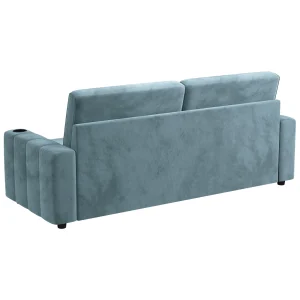 87-Large Loveseat Sofa, 3 Seater Couch with Storage, Velvet Fabric Deep Seat Sofa with Pillow& Cup Holders, Modern Comfy Sofa with USB& Type-C Ports, Home Sofa Couch for Living Room Bedroom