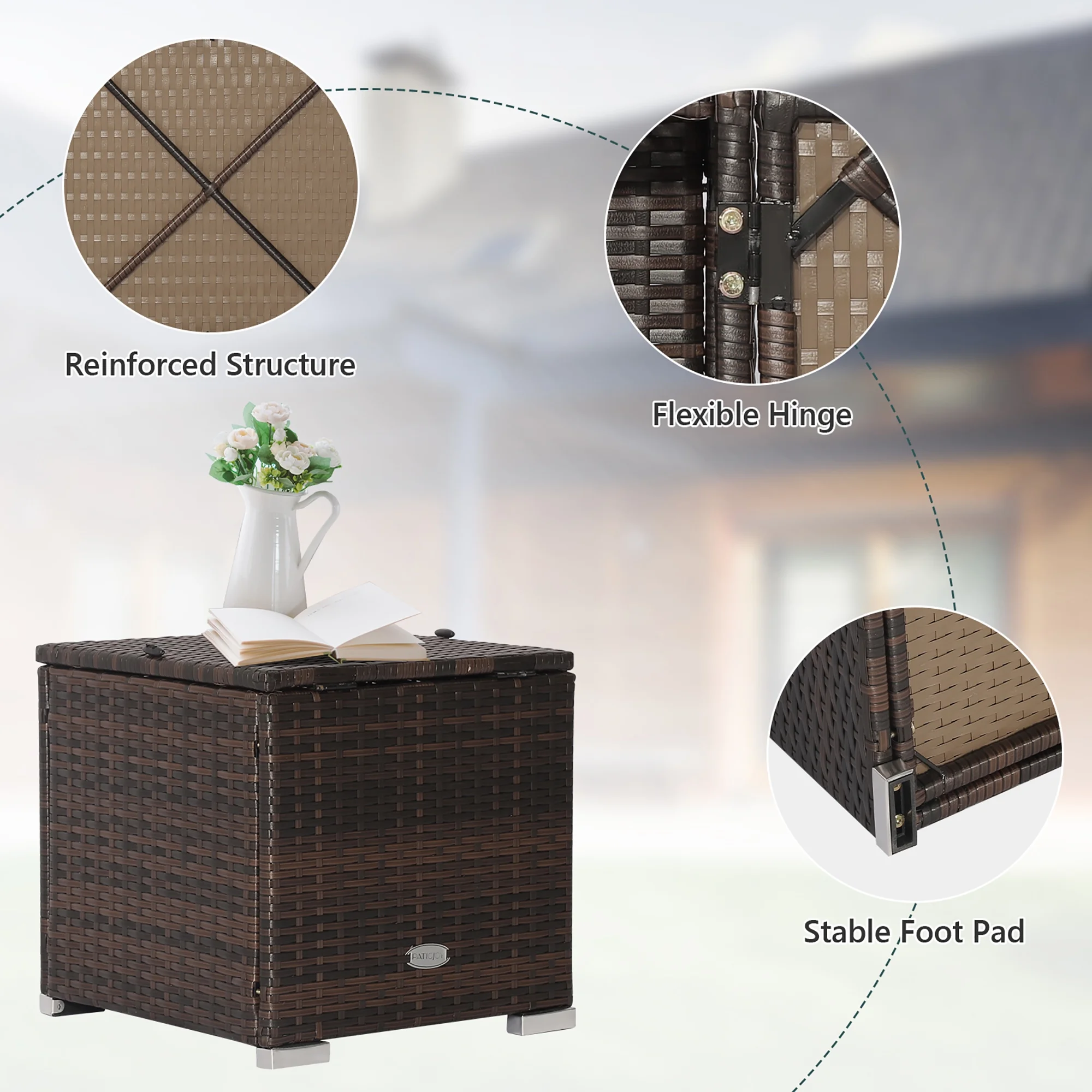 Costway 2PC Patio Rattan Ottoman Seat Side Table Storage Box Footrest Off White