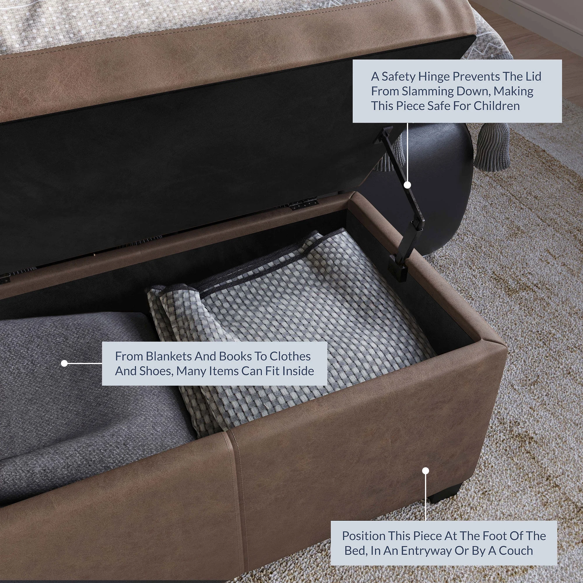 BELLEZE Storage Ottoman Bench Footstool - Amherst (Beige)