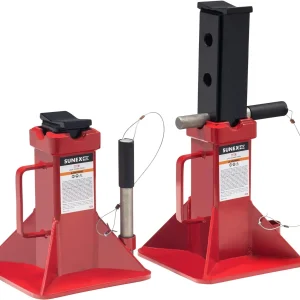 10-Ton Medium Height Pin Type Jack Stands, Pair, Red