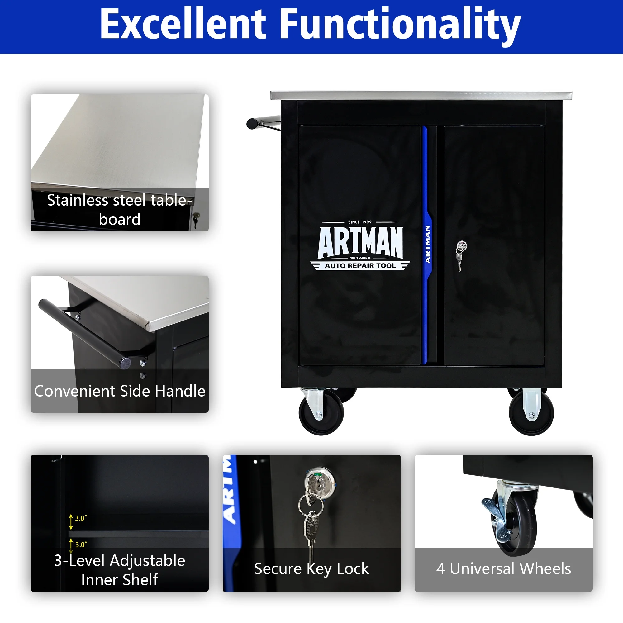 Aukfa Composable 25.9 in Tool Chest with 7 Drawers&7 Plastic Storage Box for Workshop Garage, Black