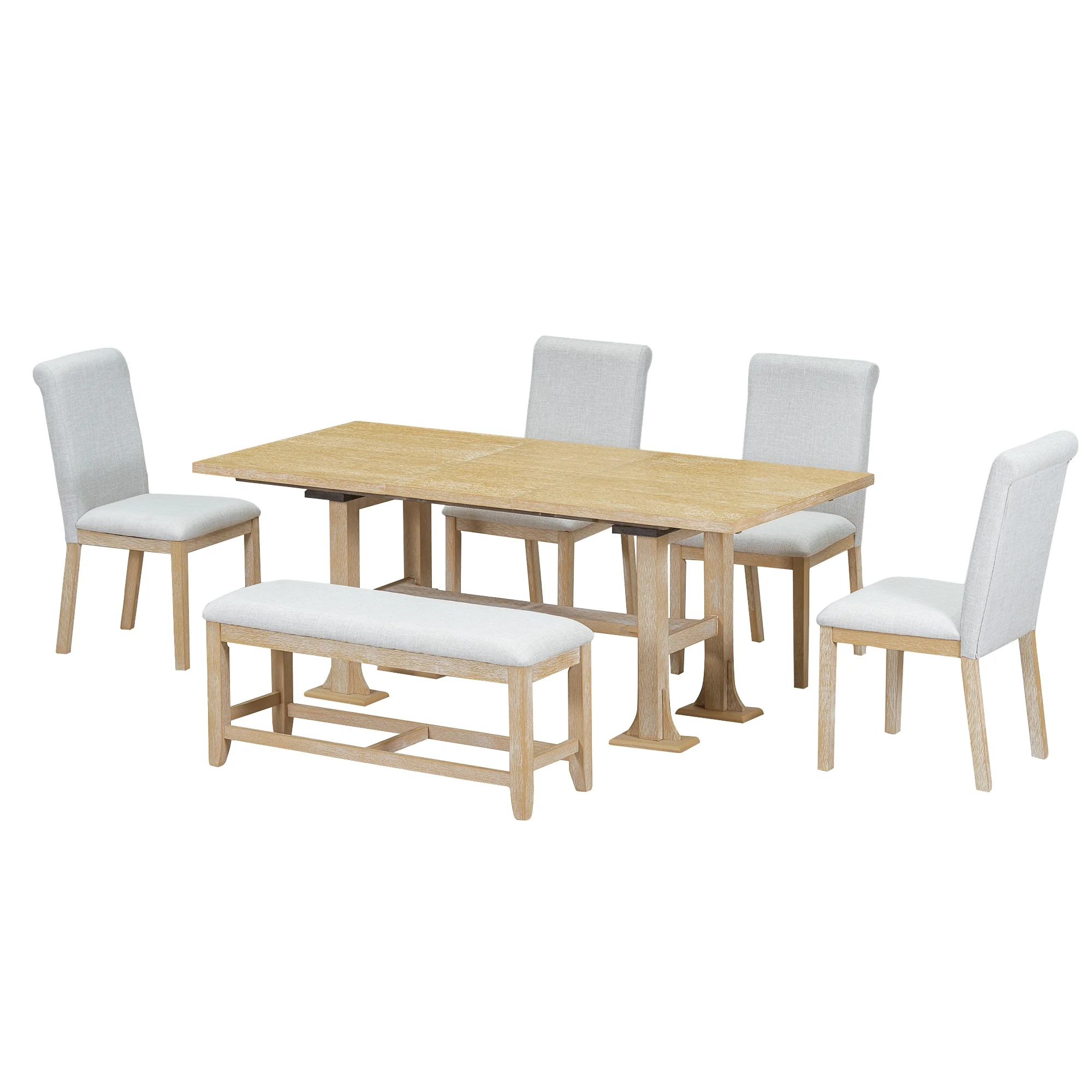 Harper & Bright Designs 6 Pieces Dining Table Set with Bench for 6, Kitchen Table Set with Storage Drawer and 4 Upholstered Dining Chairs, Dark Brown