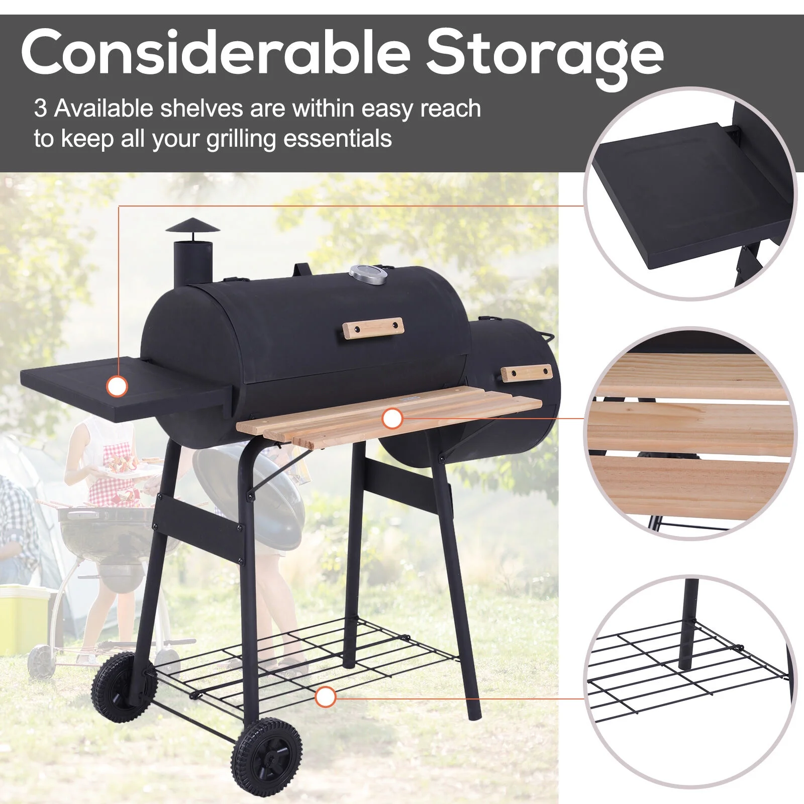 DUOSONG Outsunny 48" Steel Portable Backyard Charcoal Bbq Grill And Offset Smoker Combo With Wheels Black Steel Garden & Outdoor BBQ Grills & Utensils