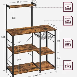 VASAGLE Baker's Rack Microwave Stand Kitchen Storage Rack with Wire Basket 6 Hooks & Shelves for Spices Pots & Pans Rustic Brown and Black Rustic Brown and Black