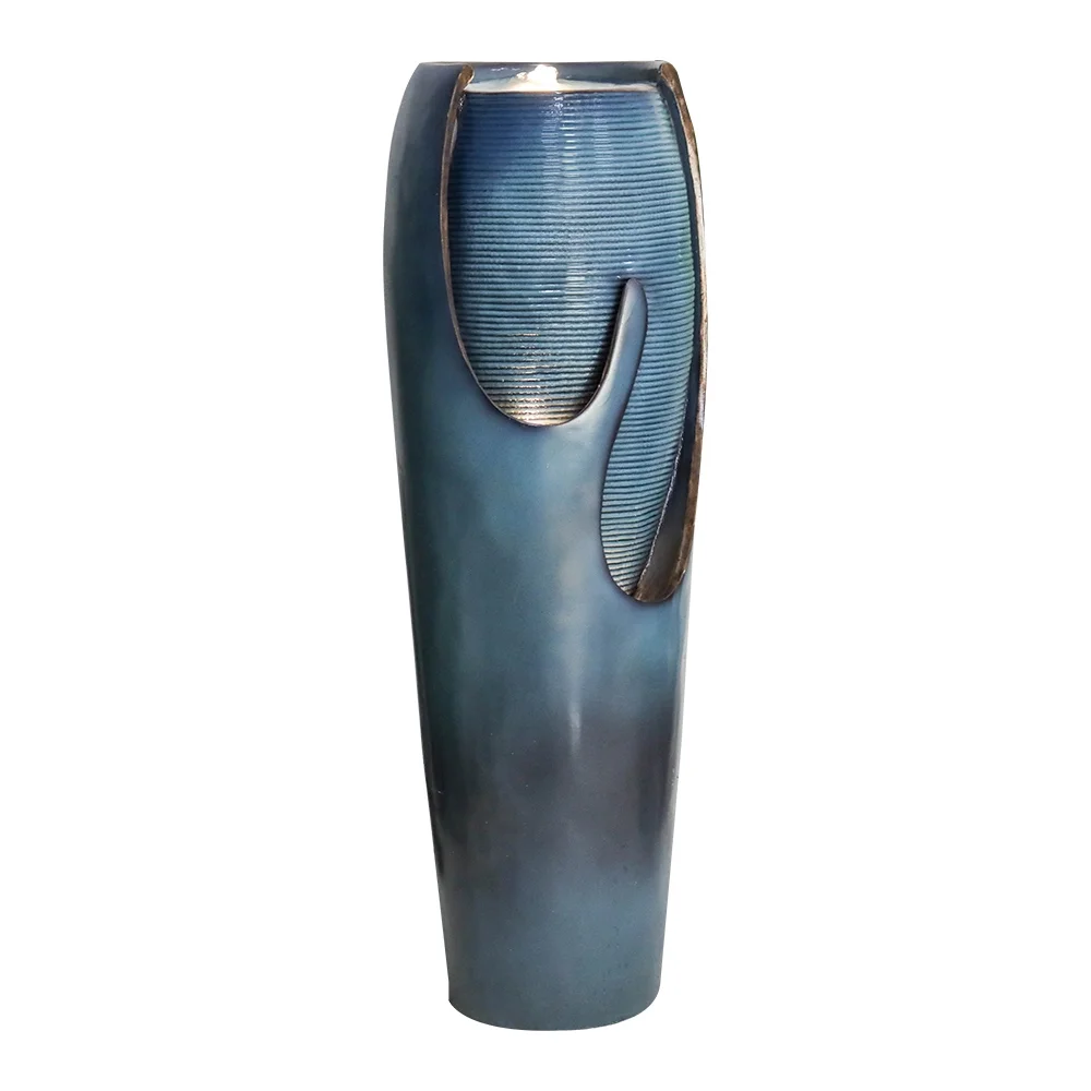 38.7-Inch H Outdoor Vase Water Fountain - Patio Garden Water Fountain with LED Light and Submersible Pump for Yard Art Decor