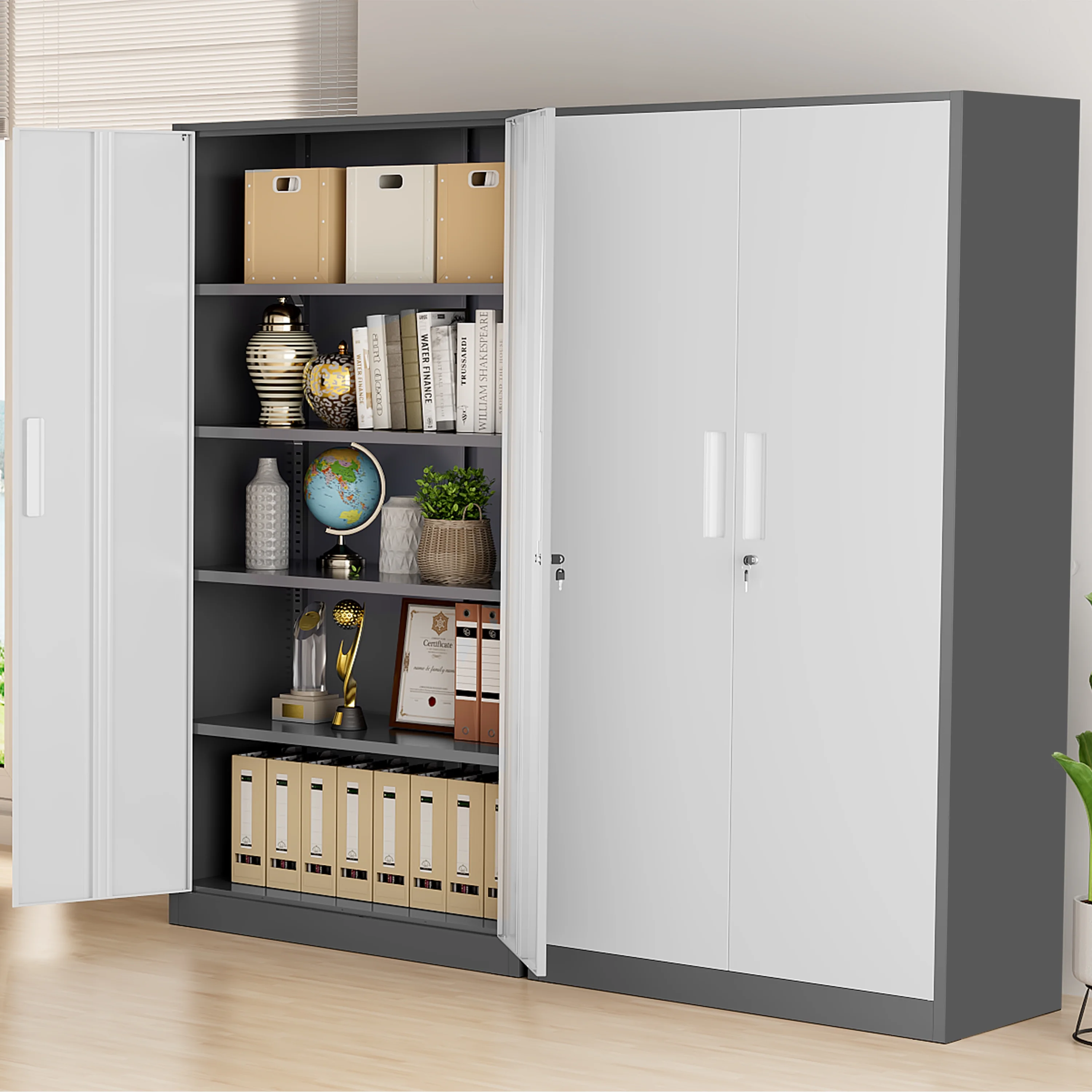 SUNCROWN 71 In Metal Storage Garage Cabinets with Locking Doors and Adjustable Shelves, Steel Storage Cabinet for Garage, Office, Classroom, Assemble Required(Black)