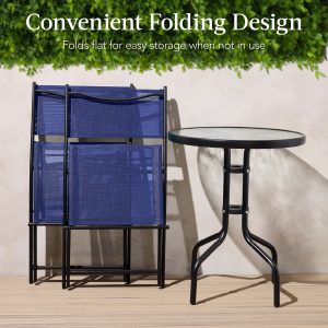 Best Choice Products 3-Piece Patio Bistro Dining Furniture Set w/ Glass Tabletop, Folding Chairs - Gray
