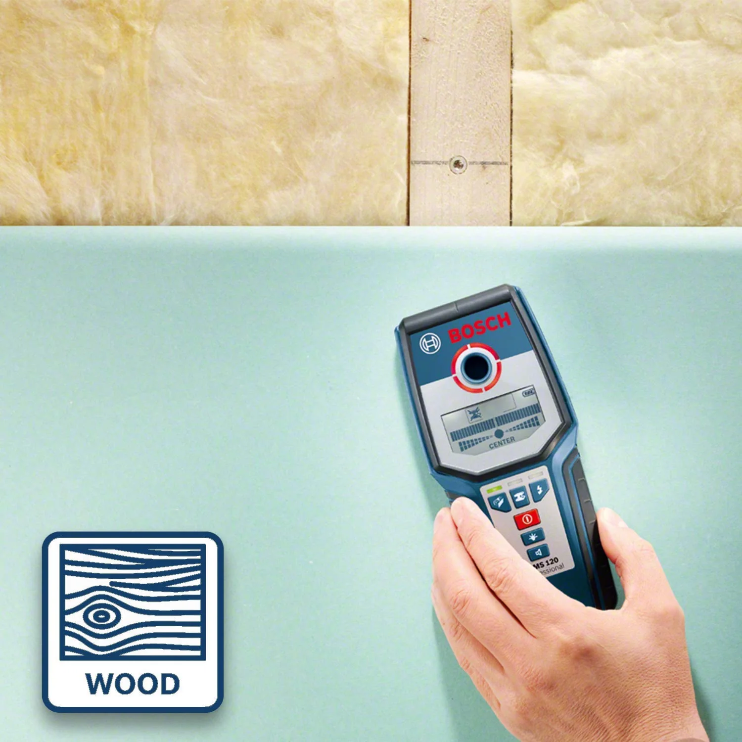 Bosch Professional Stud Finder GMS 120 (Drill hole marker, max. detection depth wood/magnetic metal/non-magnetic metal/live cable: 38/120/80/50 mm, in cardboard box) - Amazon Exclusive Set