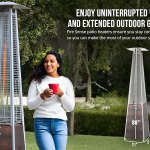 Fire Sense Pyramid Flame Patio outdoor propane Heater Tower with Wheels Coronado Brushed Bronze