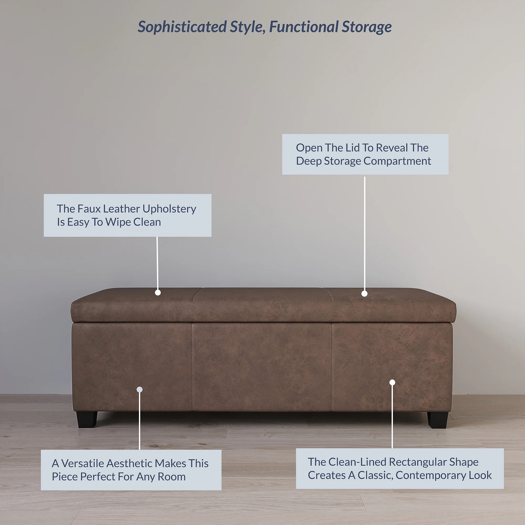 BELLEZE Storage Ottoman Bench Footstool - Amherst (Beige)