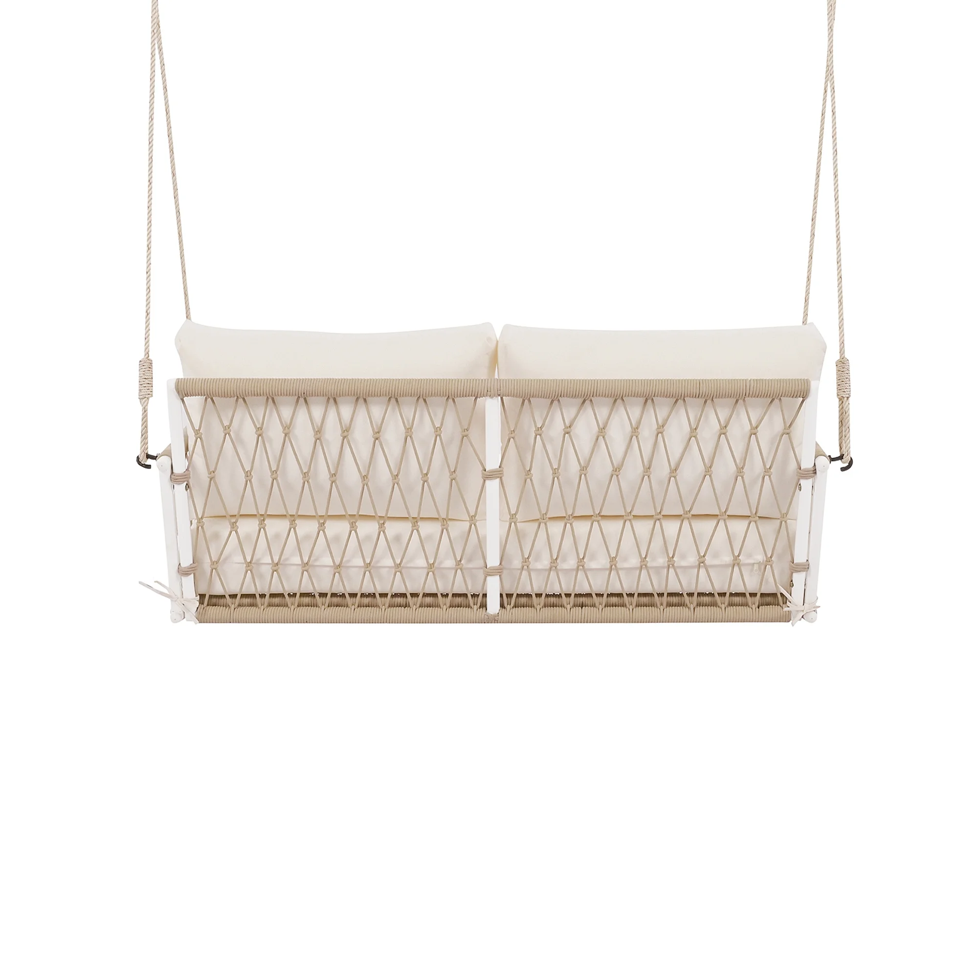 Harper & Bright Designs PE Ratten Porch Swing Chair, 2-Seater Hanging Swing Bench with Chains, All Weather Design Patio Furniture Swing for Backyard Garden Poolside, Grey and White