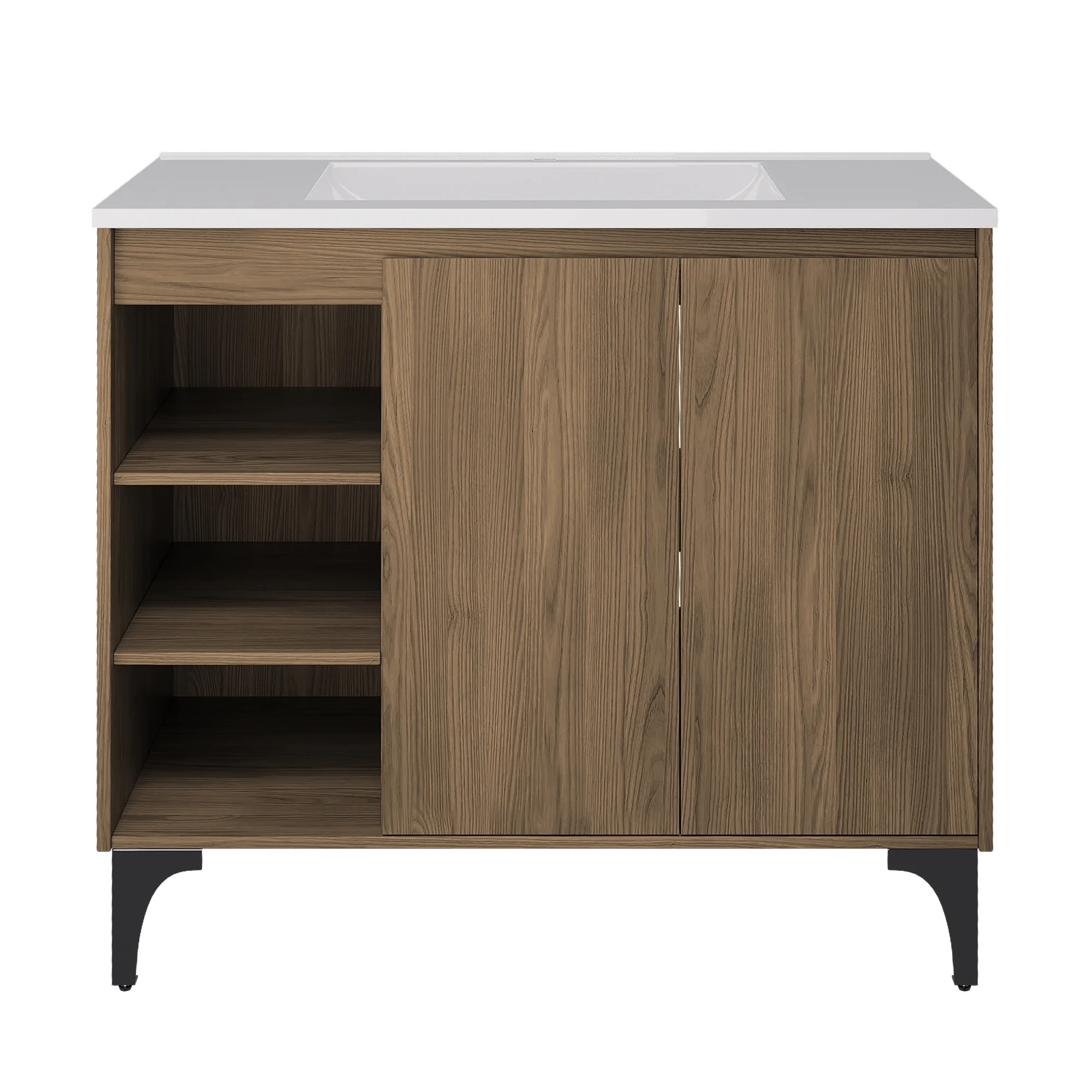 JUSTLET 36" Bathroom Vanity with Sink, Wood Bathroom Vanity Cabinet with Adjustable Shelf and Metal Legs, Bathroom Storage Cabinet with Resin Basin for Bathroom, Natural