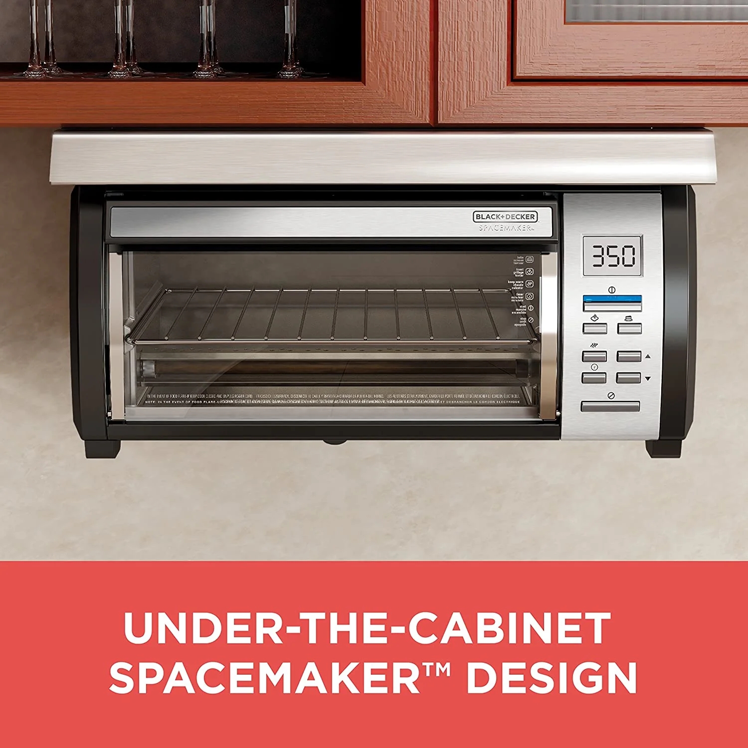 BLACK+DECKER SpaceMaker Under-Counter Toaster Oven, Digital Controls, Black/Stainless Steel, Fits 9" Pizza, TROS1000D