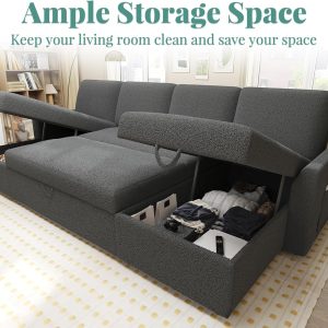VanAcc Sofa Bed, Sleeper Sofa with Storage Chaise 2 in 1 Pull Out Couch Living Room