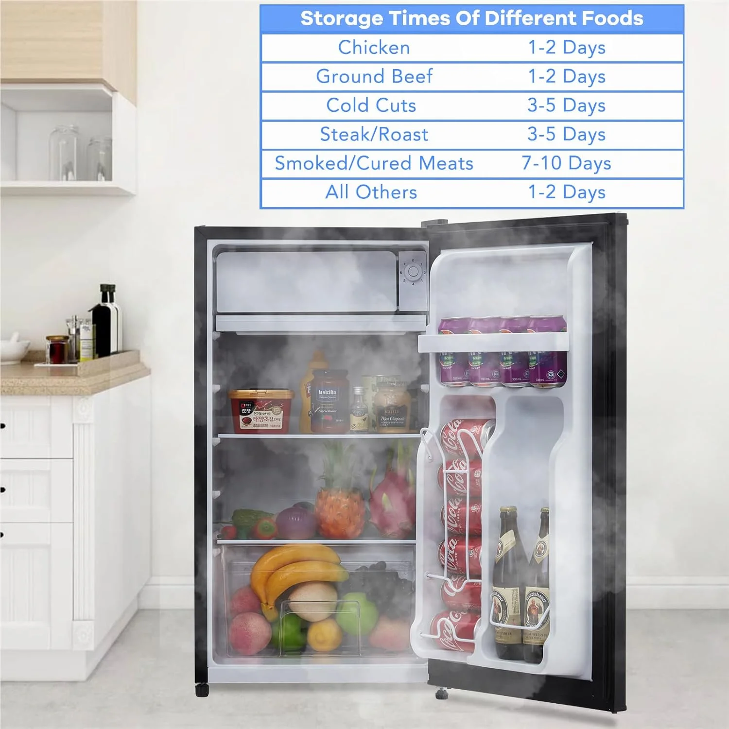 Mini Fridge With Freezer, 3.2 Cu.Ft Mini Refrigerator, Dorm Fridge With Single Door, Compact Refrigerator For Bedroom/Apartment/Office-Food Storage Cooling Drink, White