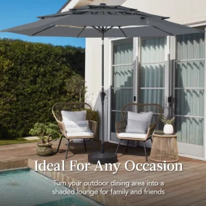 Best Choice Products 10ft 3-Tier Patio Umbrella, Market Sun Shade w/ Tilt Adjustment, Easy Crank - Red