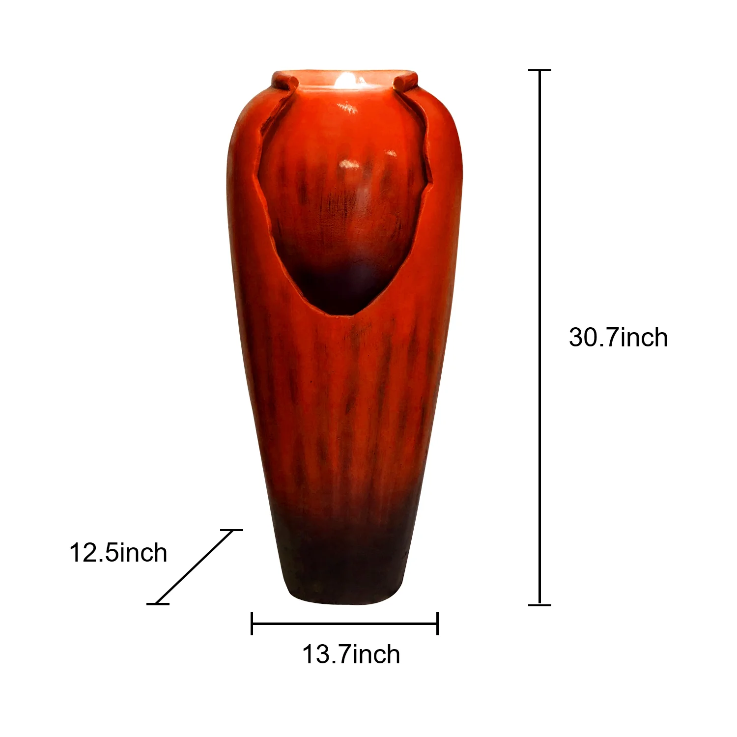 ourrco 30.7"H Concrete Vase Water Fountain, Modern Cascading Waterfall Feature with LED Lighting and Pump, Perfect for Indoor or Outdoor Home and Garden Decor, Red