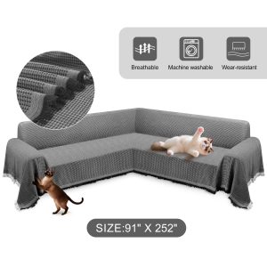 HDCAXKJ Washable L Shape Sofa Covers Reversible Sectional Couch Covers Corner Sofa Slipcovers Blankets Sofa Cover for Living Room Home Decor,91"x252",Gray