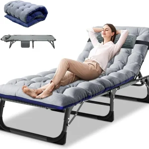 Slsy Folding Lounge Chair, 5-Position Adjustable Outdoor Reclining Chair, Folding Sleeping Bed Cot, Folding Chaise Lounge Chair for Pool Beach Patio Sunbathing