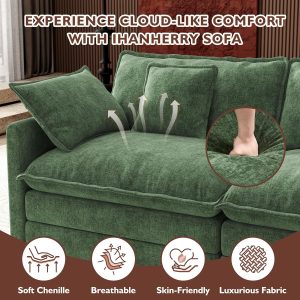Ihanherry 146" U-Shaped Modern Sofa Modular Sectional Cloud Couch with 2 Ottoman, 6-Seat Chenille Deep Seat Sofa with 6 Pillows for Living Room, Bedroom and Apartment, Grey