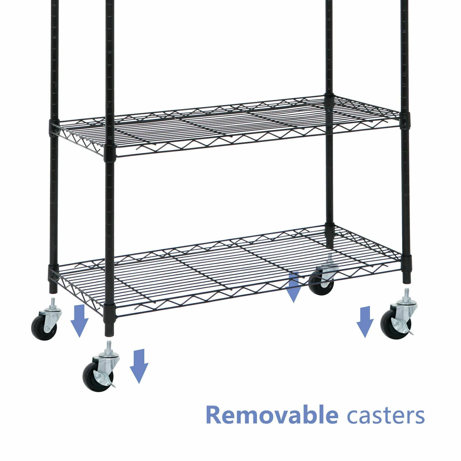 Brezey Set of 2 5-Shelf Wire Tier Layer Shelving Units with 4 Rolling Wheel Casters - Heavy-Duty Space-Saving Storage Solution, Dimensions: 30.1-(L)x14.2"(W)x63"(H)