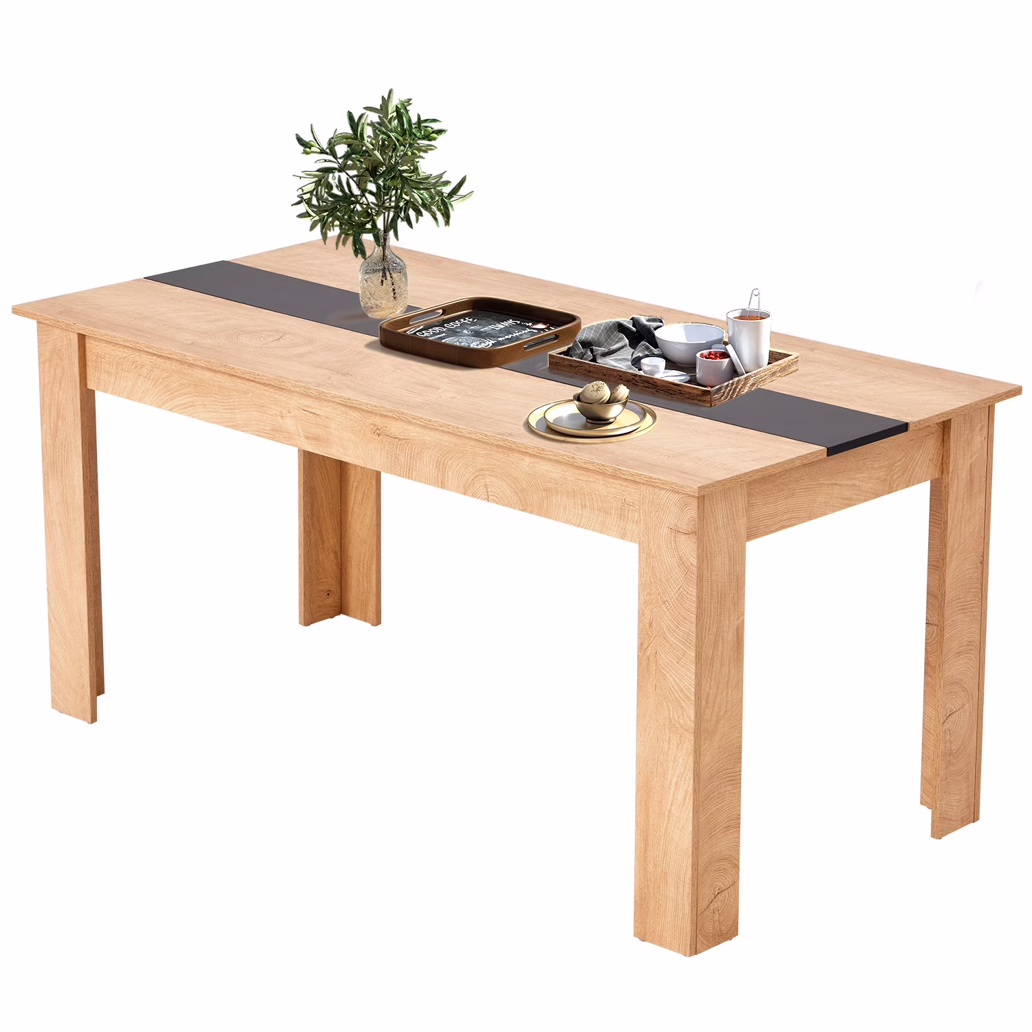 AVAWING 44" Dining Room Bench Set of 2, Wood & Linen Fabric Kitchen Benches, Beige & Natural