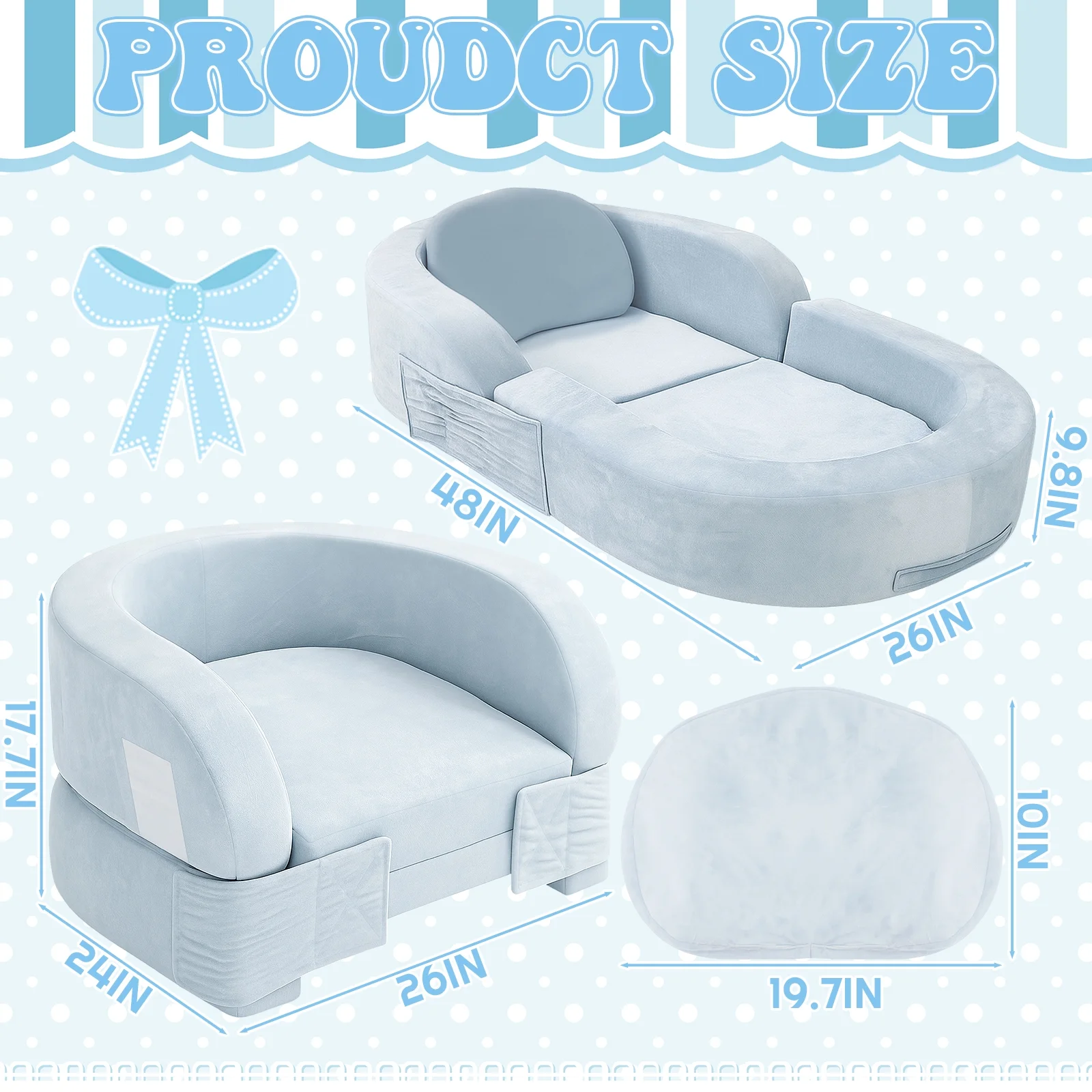 Coumy Toddler Travel Bed 2-in-1 Kids Sofa Chair with Removable Cover, Soft Foam Portable Foldable Toddler Bed for Travel with Carrying Bag, Blue
