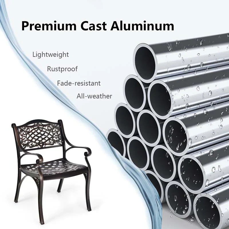 2/4Pcs All-Weather Cast Aluminum Chairs with Armrests & Curved Seats, Outdoor Dining Chairs Patio Bistro Armchairs