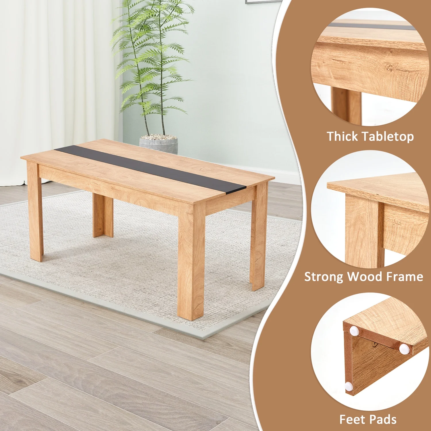 AVAWING 44" Dining Room Bench Set of 2, Wood & Linen Fabric Kitchen Benches, Beige & Natural