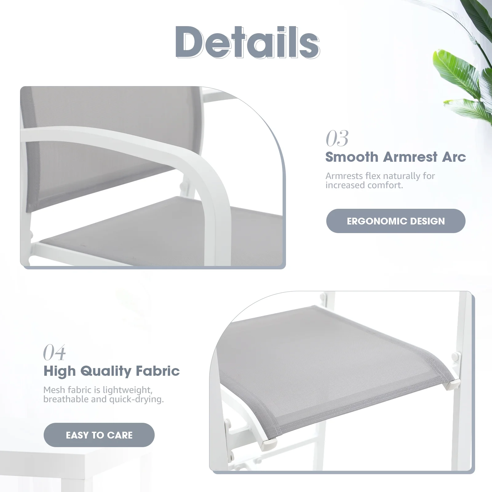 OC Orange-Casual Patio Bar Chair Set of 2, Outdoor & Indoor Bar Stools, All-Weather Aluminum Textile Fabric High Top Patio Dining Chairs, White