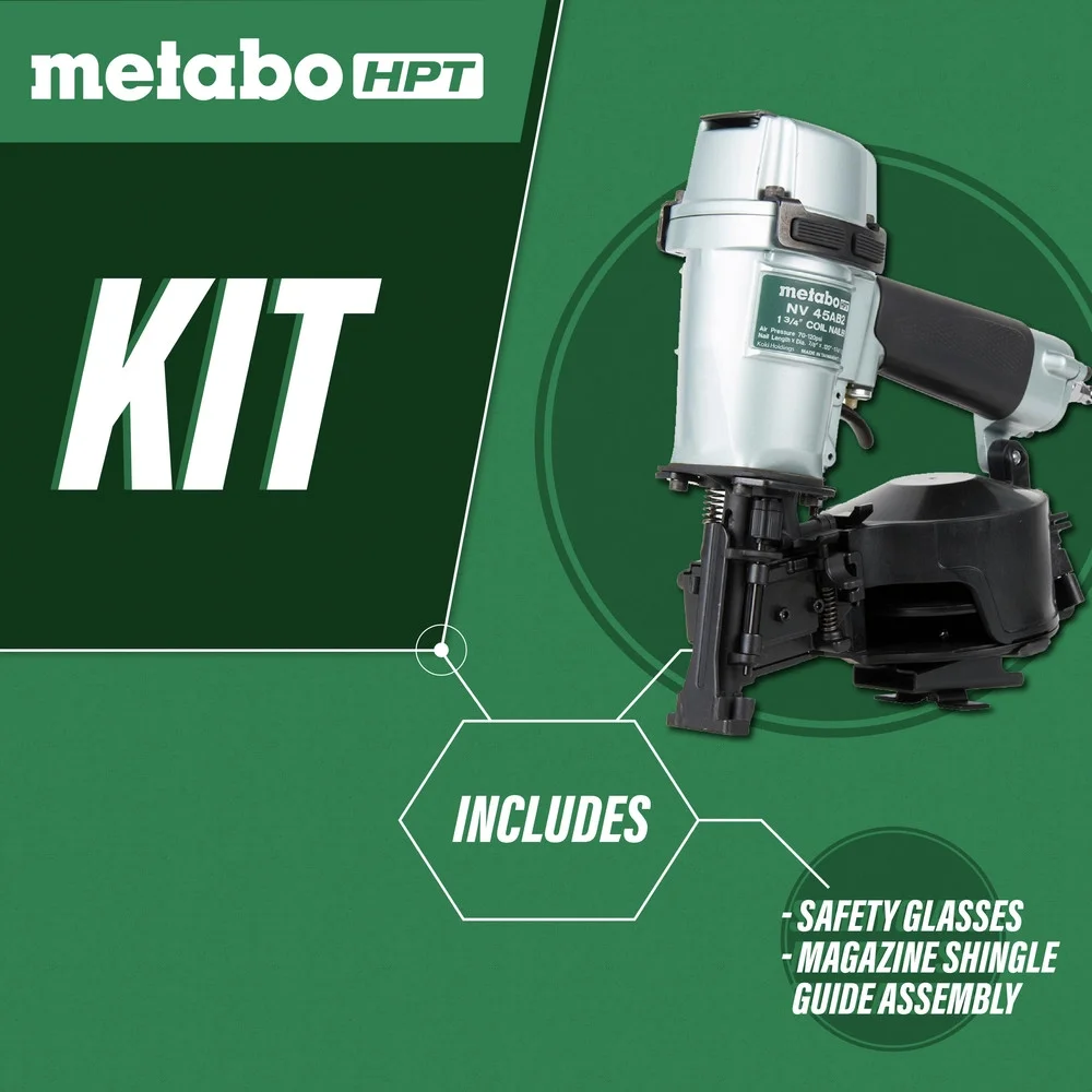 Metabo HPT Roofing Nailer, Pro-preferred Pneumatic Power Nailers in Roofing tools, Pneumatic Roofing Nailer for Asphalt Roofing Shingles, Nailer 16 Degree 7/8- to 1-3/4- Roofing Nails, NV45AB2