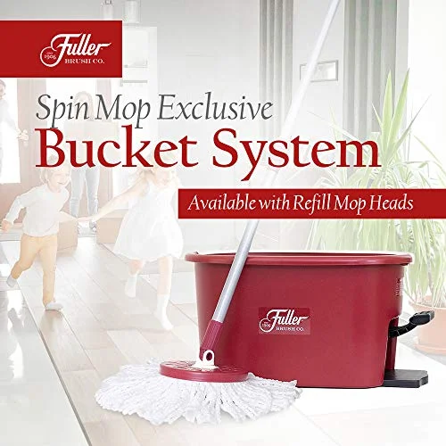 Fuller Brush Spin Mop Exclusive Bucket System - Easy Wring, 360- Spin - Streak Free Floor Cleaning - Ruby Red (1 Extra Refill Mop Head)