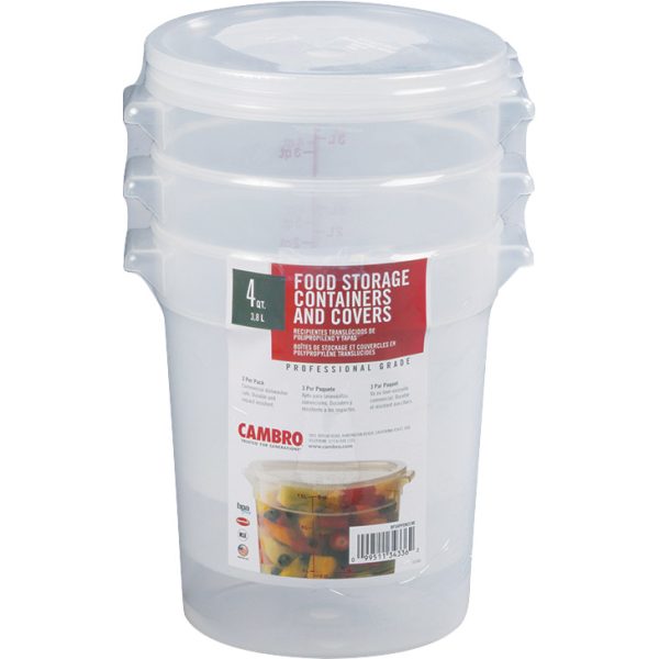 Cambro Round 4 Quart Food Storage Container with Lid, 3-count