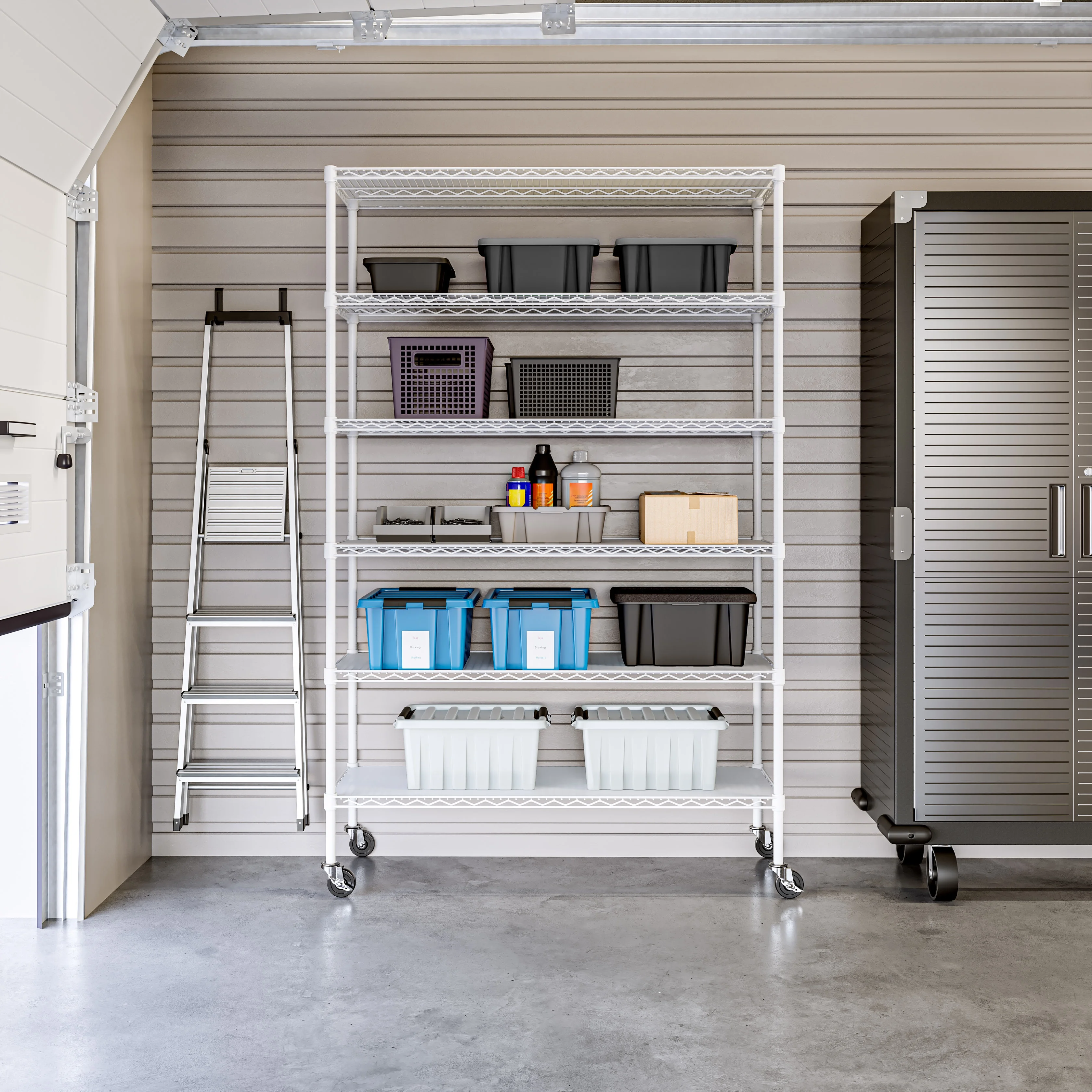 Seville Classics Solid Steel Wire Shelving Storage Unit Adjustable Shelves Organizer Rack, for Home, Kitchen, Office, Garage, Bedroom, Closet, Graphite, 6-Tier, 48" W x 18" D x 75.5- H