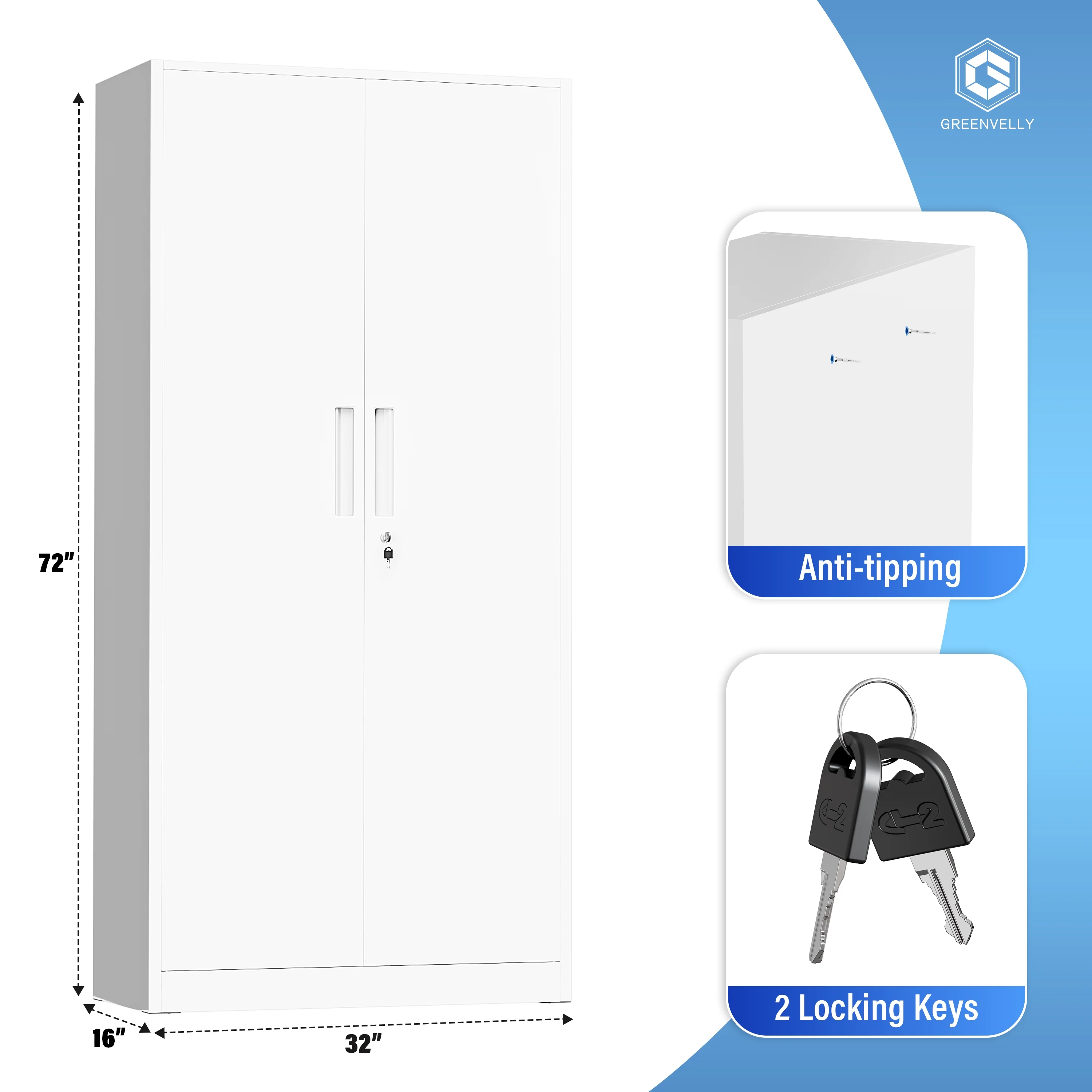 SUNCROWN 71 In Metal Storage Garage Cabinets with Locking Doors and Adjustable Shelves, Steel Storage Cabinet for Garage, Office, Classroom, Assemble Required(Black)