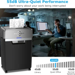 Heavy Duty Paper Shredder, 24-Sheet Cross-Cut Shredder, 40-Min Continuous Running Time, Commercial Grade Shredder for Office, 9-Gallon Big Basket, 55dB Super Quiet, P-4 High Security (S3105)