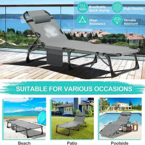 Slsy Folding Lounge Chair, 5-Position Adjustable Outdoor Reclining Chair, Folding Sleeping Bed Cot, Folding Chaise Lounge Chair for Pool Beach Patio Sunbathing