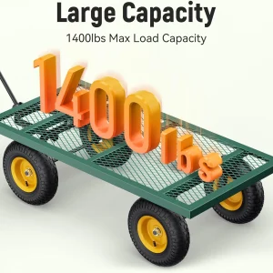 Steel Garden Cart 2-in-1 1400 lbs Heavy Duty Utility Wagon with Removable Mesh Sides to Convert into Flatbed 240?? U-Turn 13" Pneumatic Tires Garden Wagon for Farm Yard Lawn Garden Camping