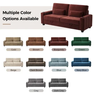 87-Large Loveseat Sofa, 3 Seater Couch with Storage, Velvet Fabric Deep Seat Sofa with Pillow& Cup Holders, Modern Comfy Sofa with USB& Type-C Ports, Home Sofa Couch for Living Room Bedroom