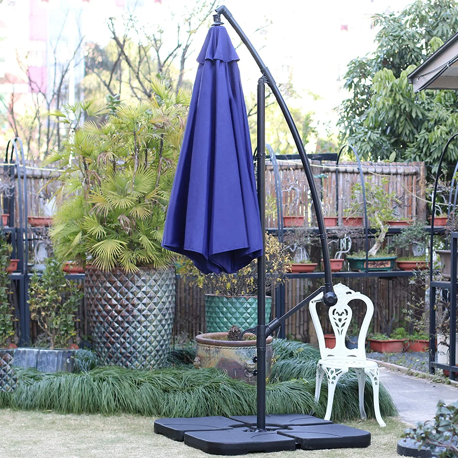 Sunnyglade 10Ft Outdoor Adjustable Offset Cantilever Hanging Patio Umbrella (Navy Blue)