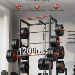 Sportsroyals Power Cage,1600lbs Multi-Function Power Rack with Adjustable Cable Crossover System and More Training Attachment, Weight Cage for Home Gym