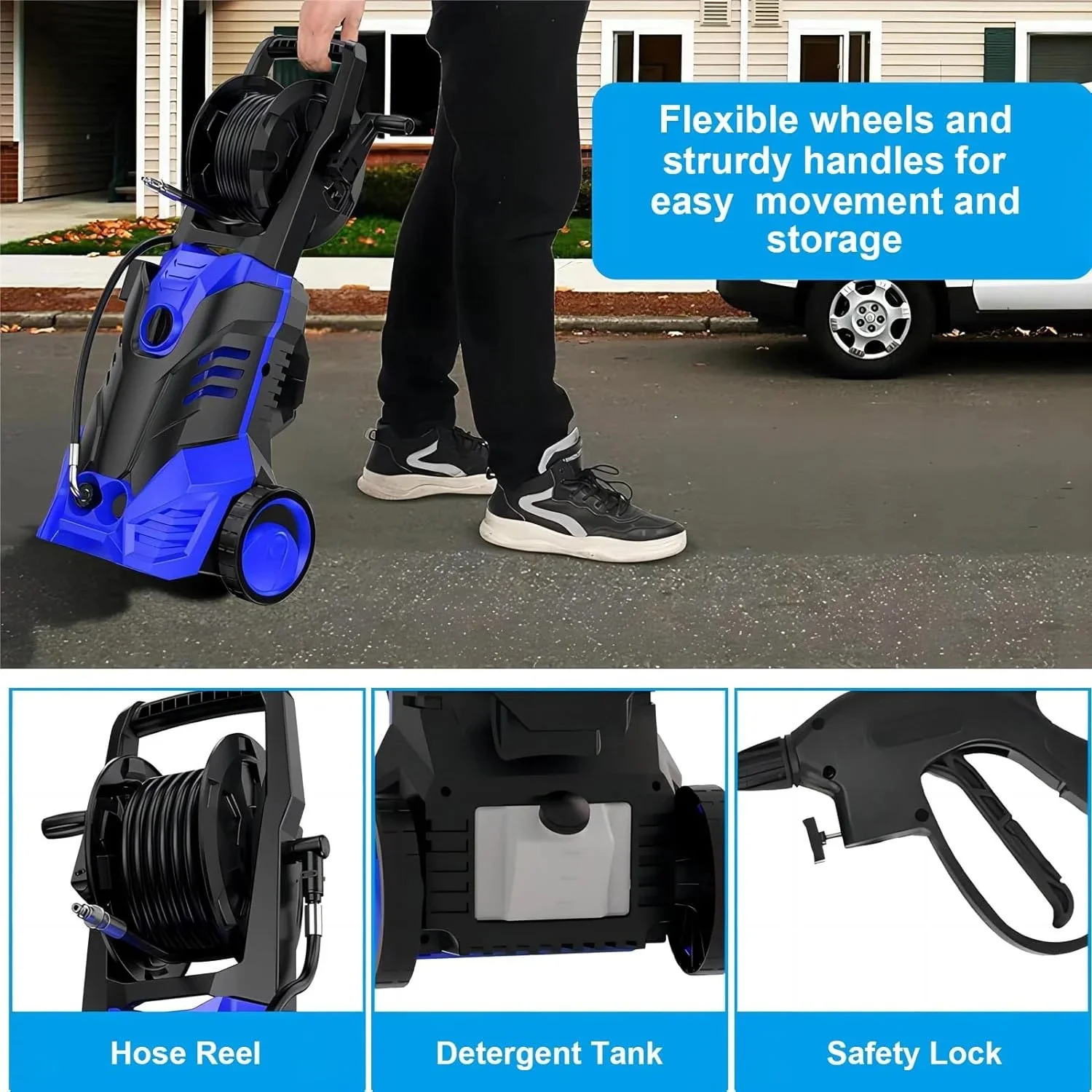 Electric Pressure Washer, 3800PSI 2.6 GPM Power Washer Machine with Hose Reel,4 Quick Connect Nozzles, Foam Cannon, for Cars, Patios, and Floor Cleaning,Orange