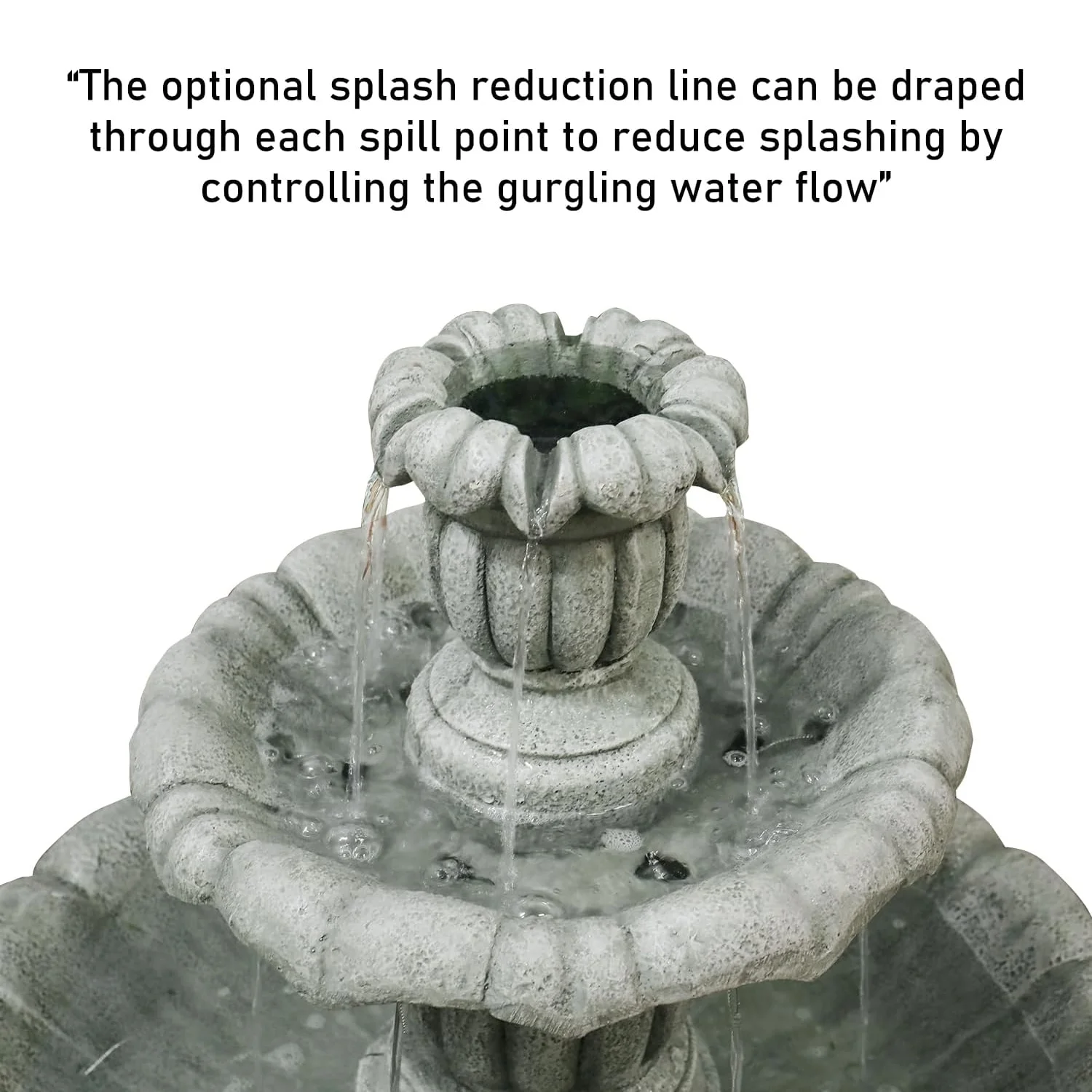 48-?H Outdoor Floor Water Fountain, 3-Tiers Concrete Water Fountain with Submersible Electric Pump - Garden Cascading Waterfall for Yard Patio Lawn Home Decor